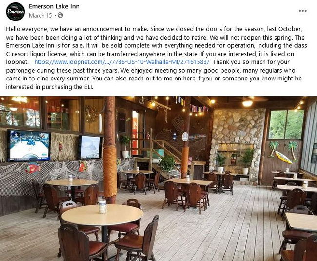 Emerson Lake Inn - Facebook Post On Retirement 2023
